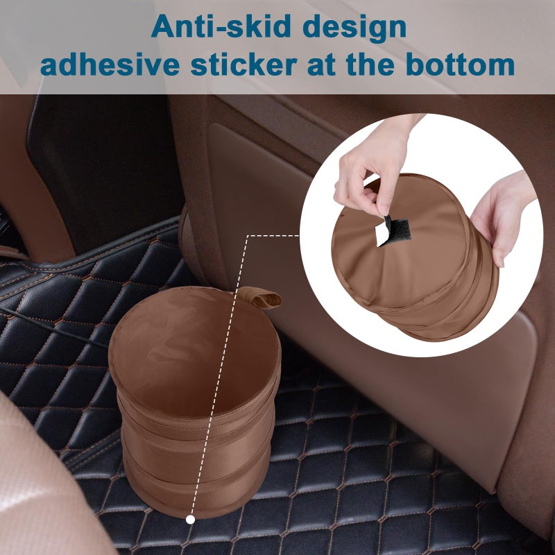 Kincown Car Trash Can  2 Packs Mini Collapsible Car Trash Bin for Front Back Seat  Pop up Car Garbage Can  Portable Car Trash Bag Hanging for Vehicle SUV Rv Truck Accessories Interior  Brown - Image 5
